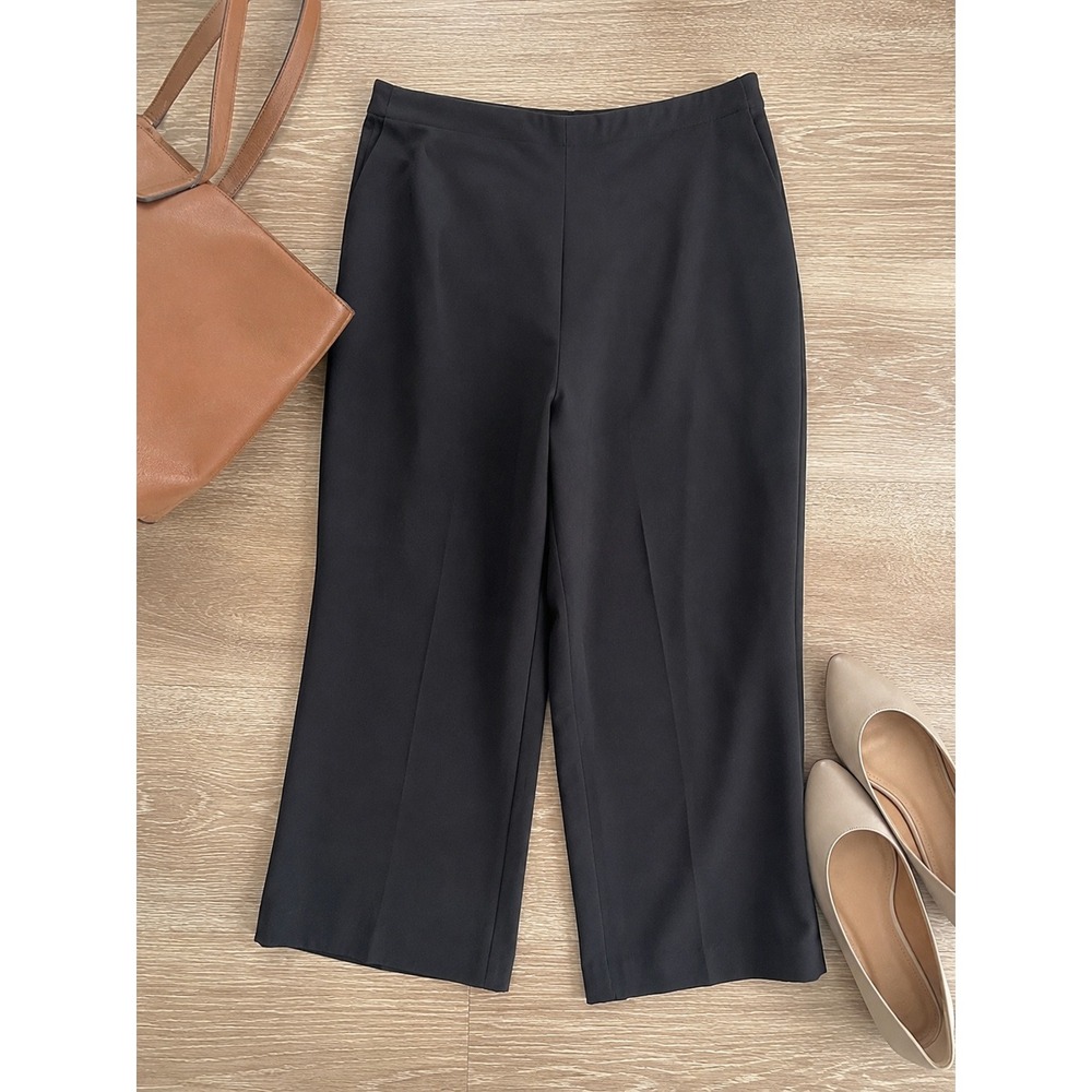 Nine West Womens High Rise Wide Leg Trousers Black Side Zip Dress Pants Size 4